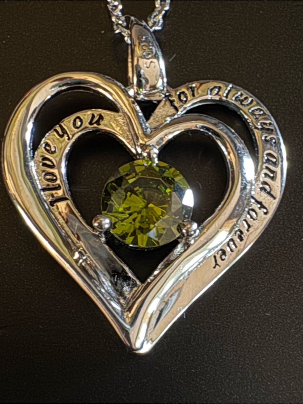 Sterling Silver Peridot Heart Pendant Necklace - 16” - 18” Adjustable